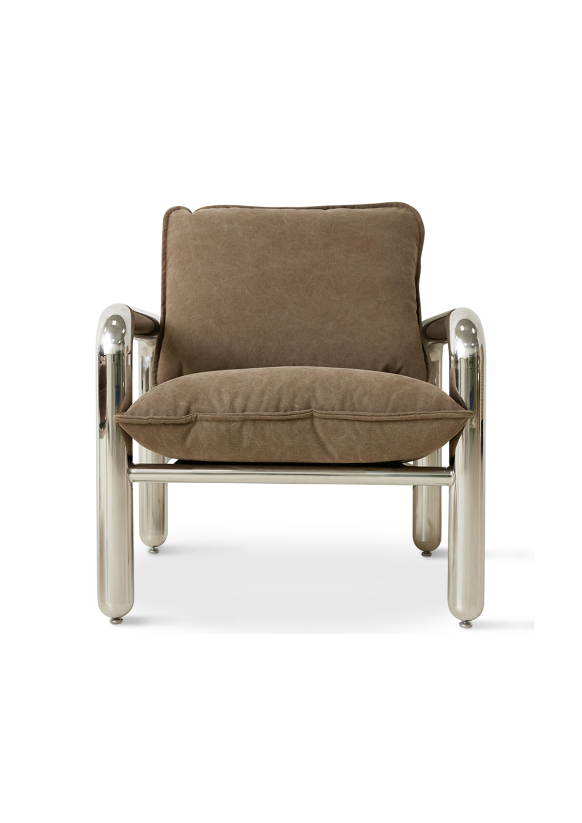 Chrome Lounge Armchair Velvet Brown - Image 3