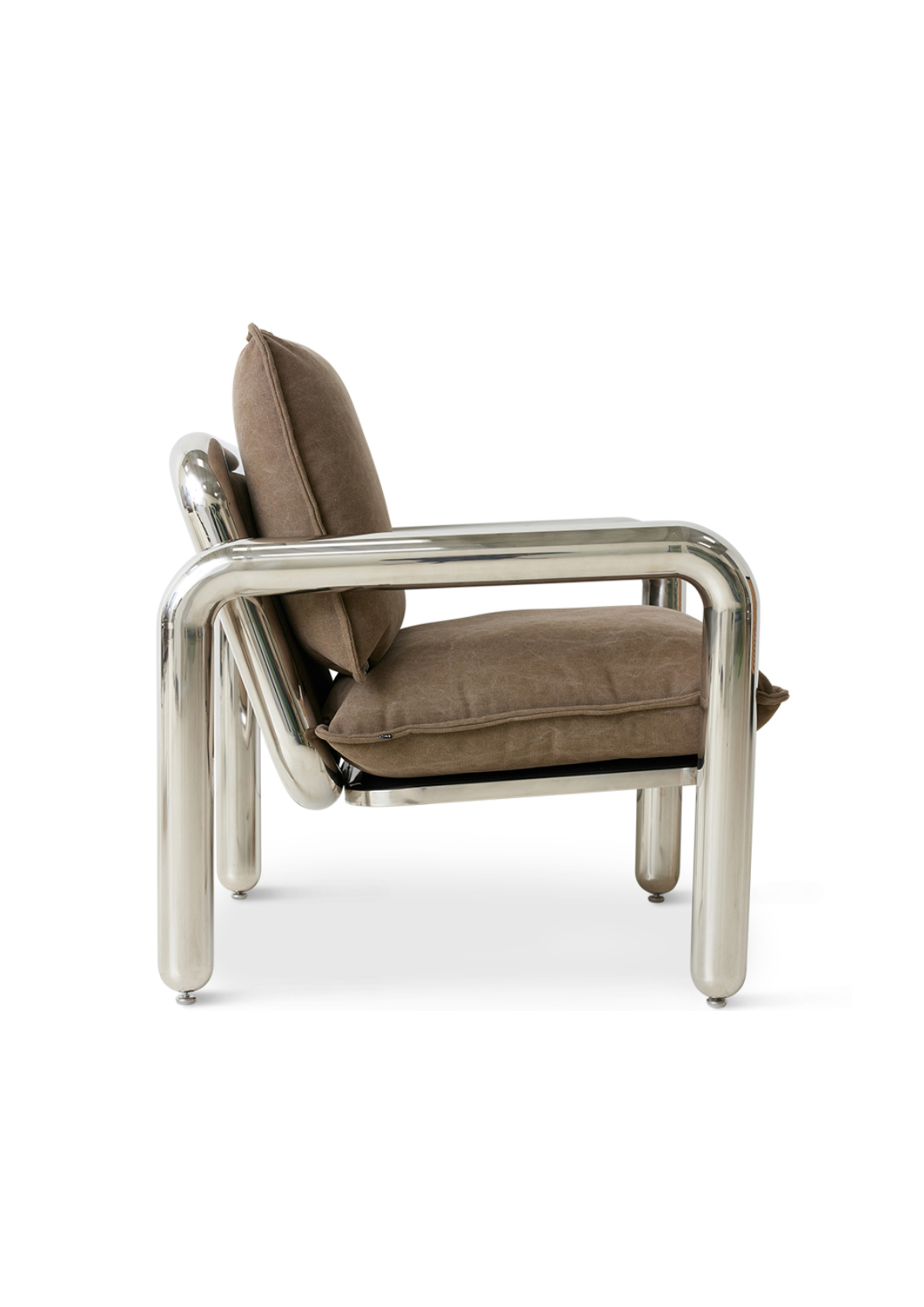 Chrome Lounge Armchair Velvet Brown - Image 4
