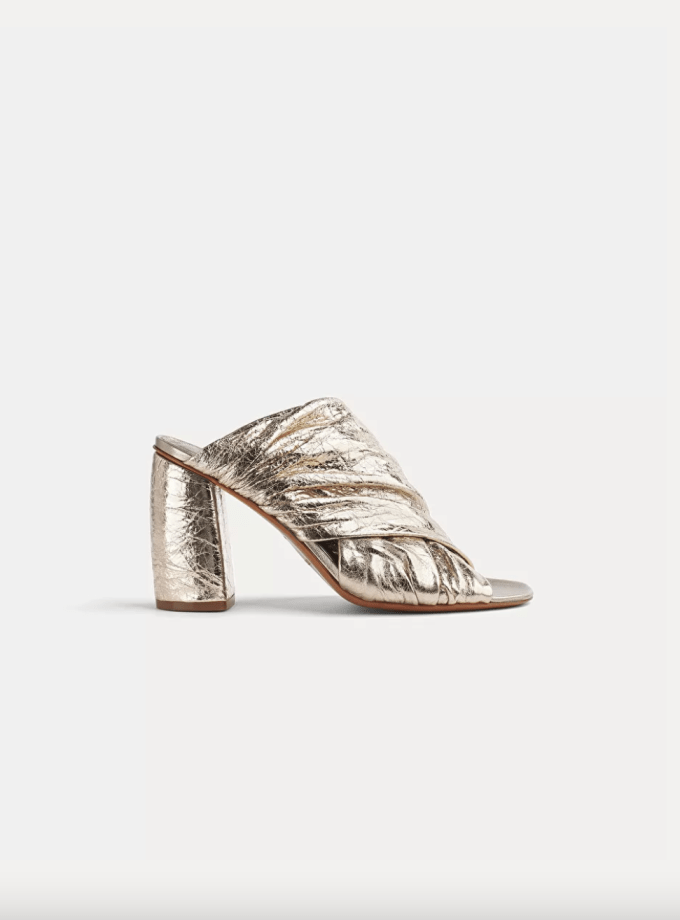 Heeled Sandal Crossover Crackled Lamé