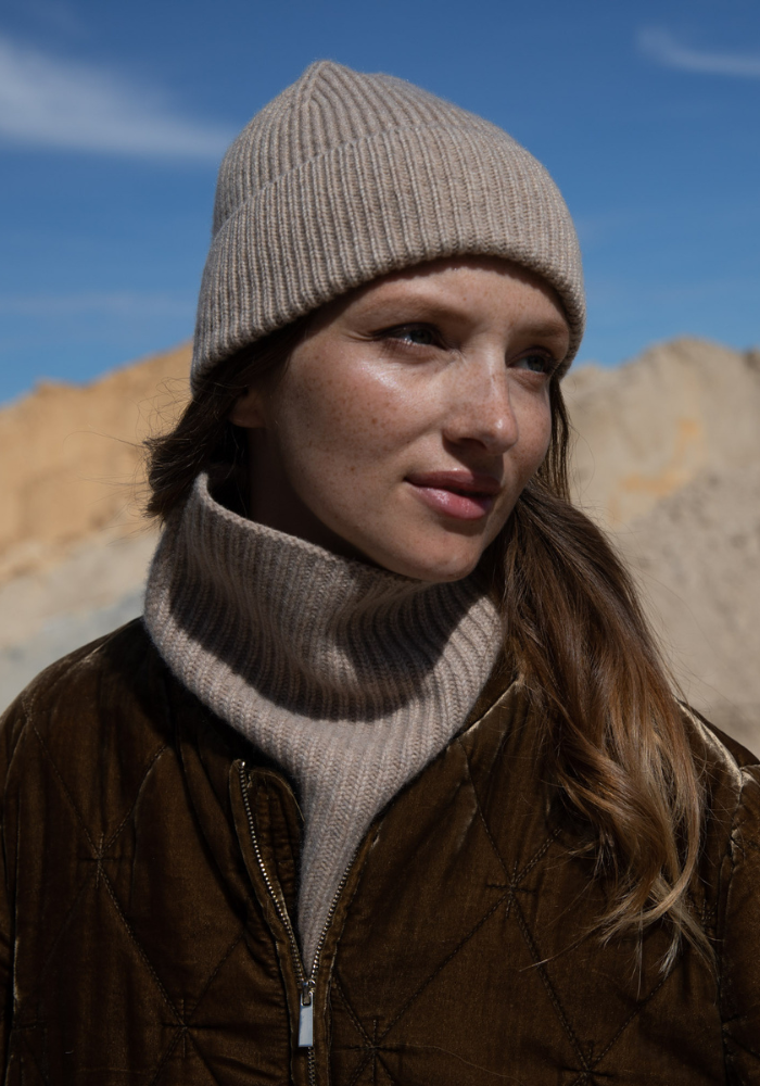 Beige Cashmere Beanie