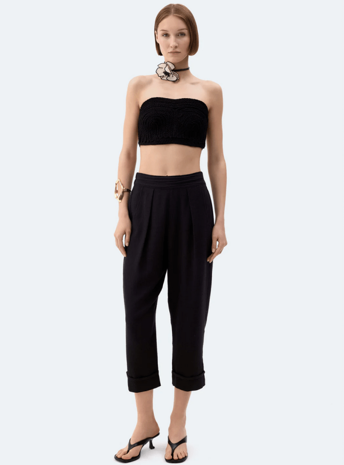 Black Linen Pleated Pants