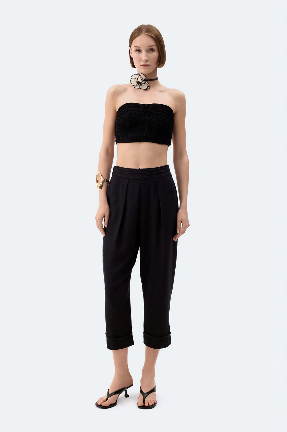 Black Linen Pleated Pants