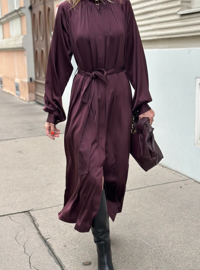 Silk Satin Midi Dress Chocolat