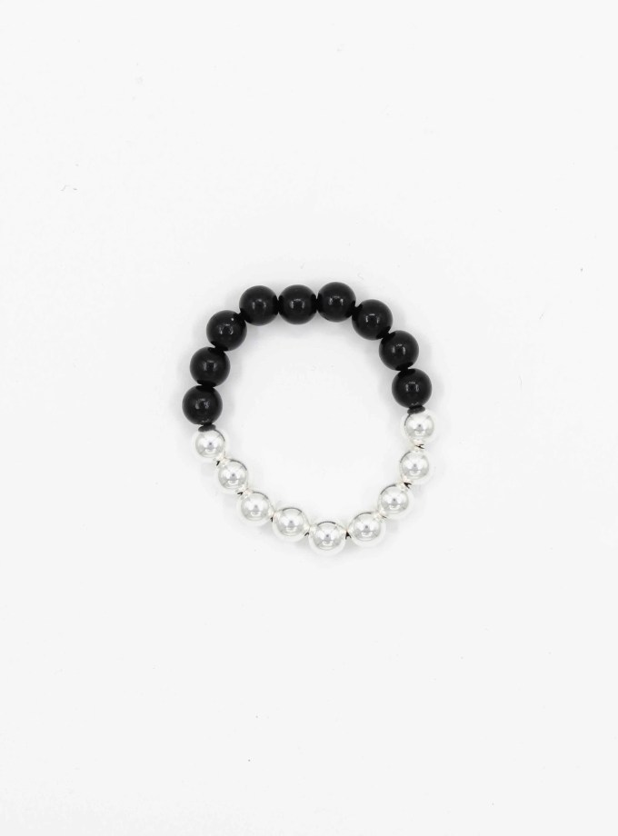 Black Silver Wooden Bracelet