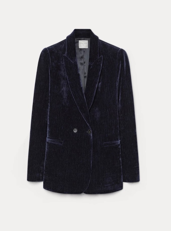 Fluid Ribbed Velvet Blazer Black