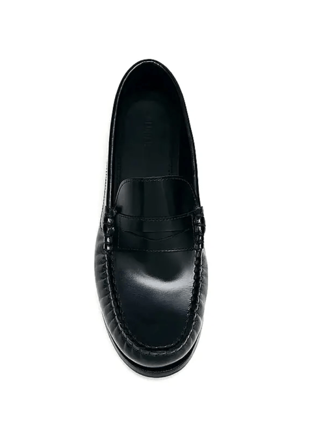 Rivet Black Leather Loafers